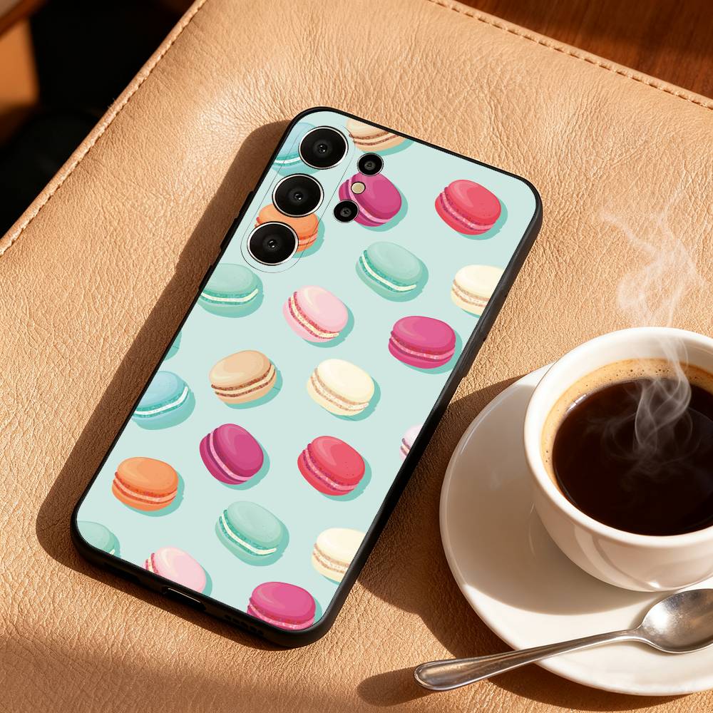 Leckeres Macaron Bunte Handyhülle Für Samsung S26,S25,24,23,22,30,21,10,9,Ultra,Plus,Lite,FE Weiche Schwarze Hülle