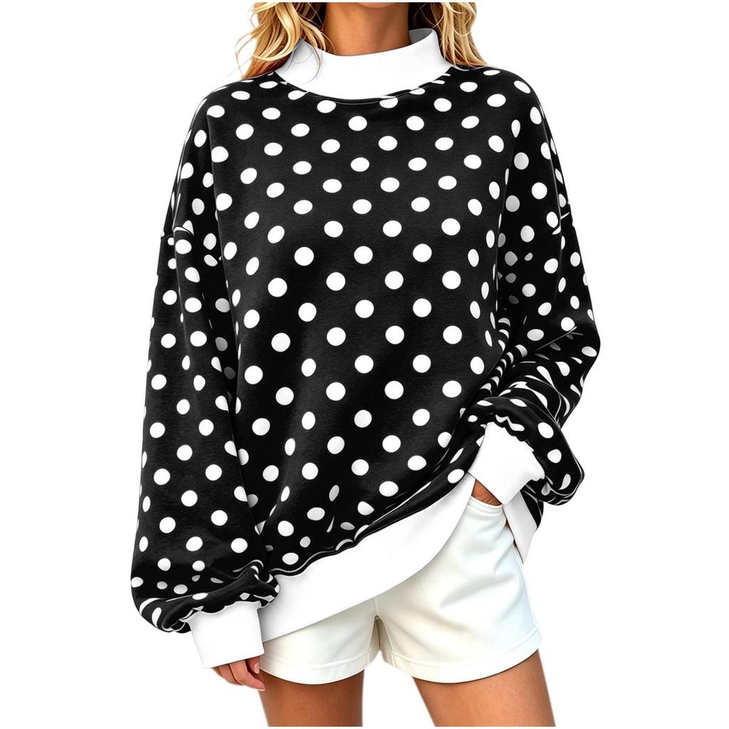 Women's Long Sleeve Polka Dot Print Casual Pullover Blouse
