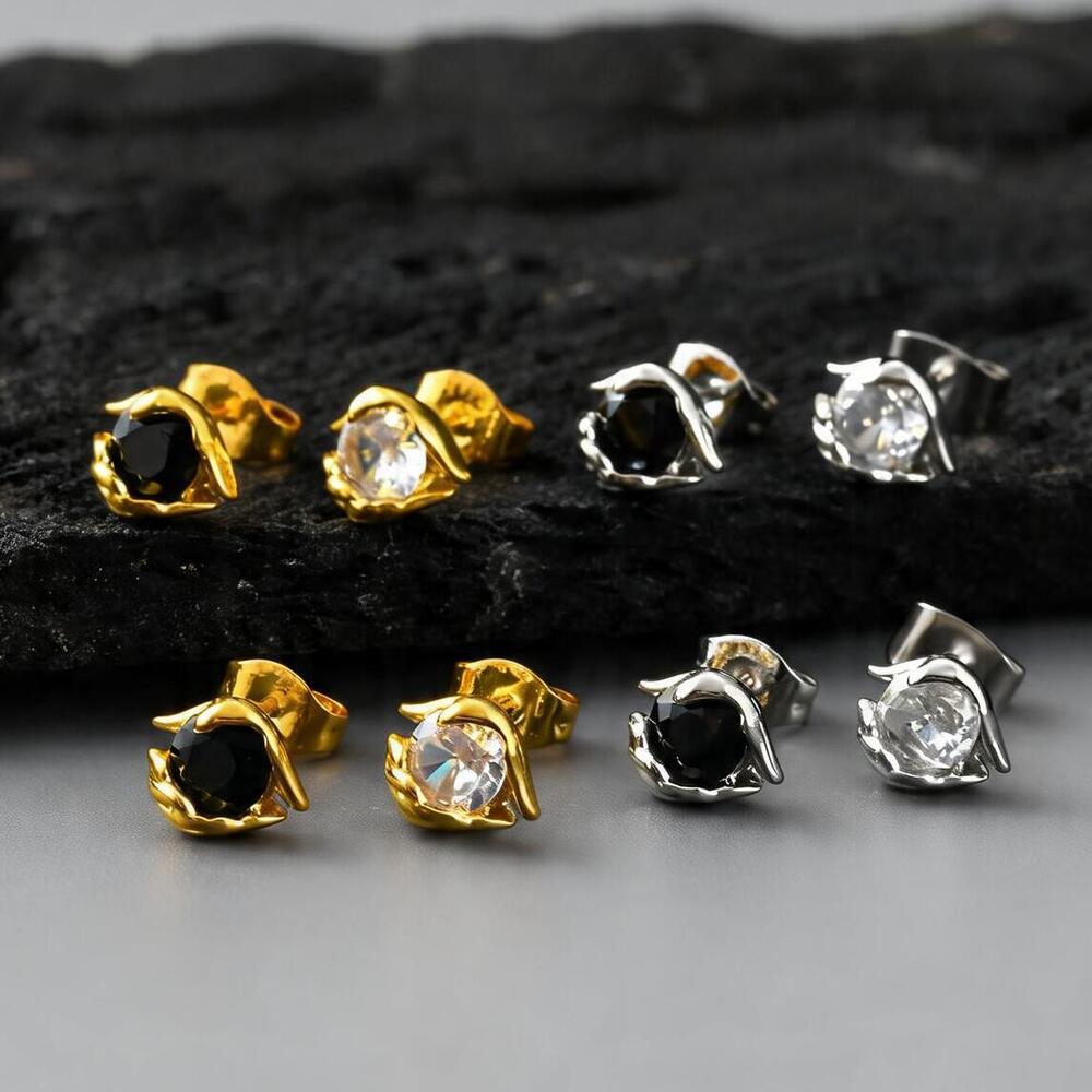 Hiphop Crystal Zircon Stud Earrings for Men Boys,Minimalist CZ Small Metal Stud Earrings with Butterfly Ear Backs