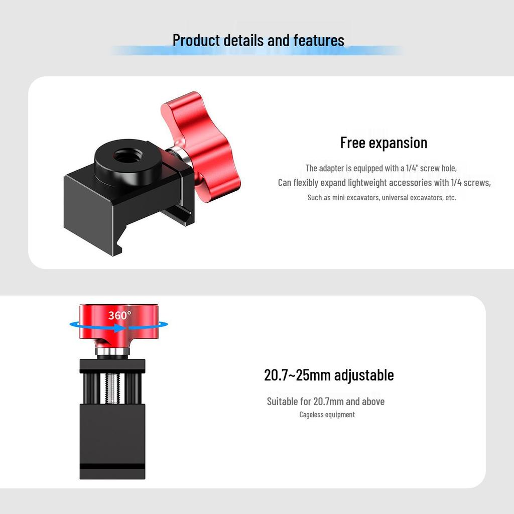 Metal NATO Rail Clamp with 1/4 Tripod Magic Arm Adapter for Camera Cage & DJI Stabilizer