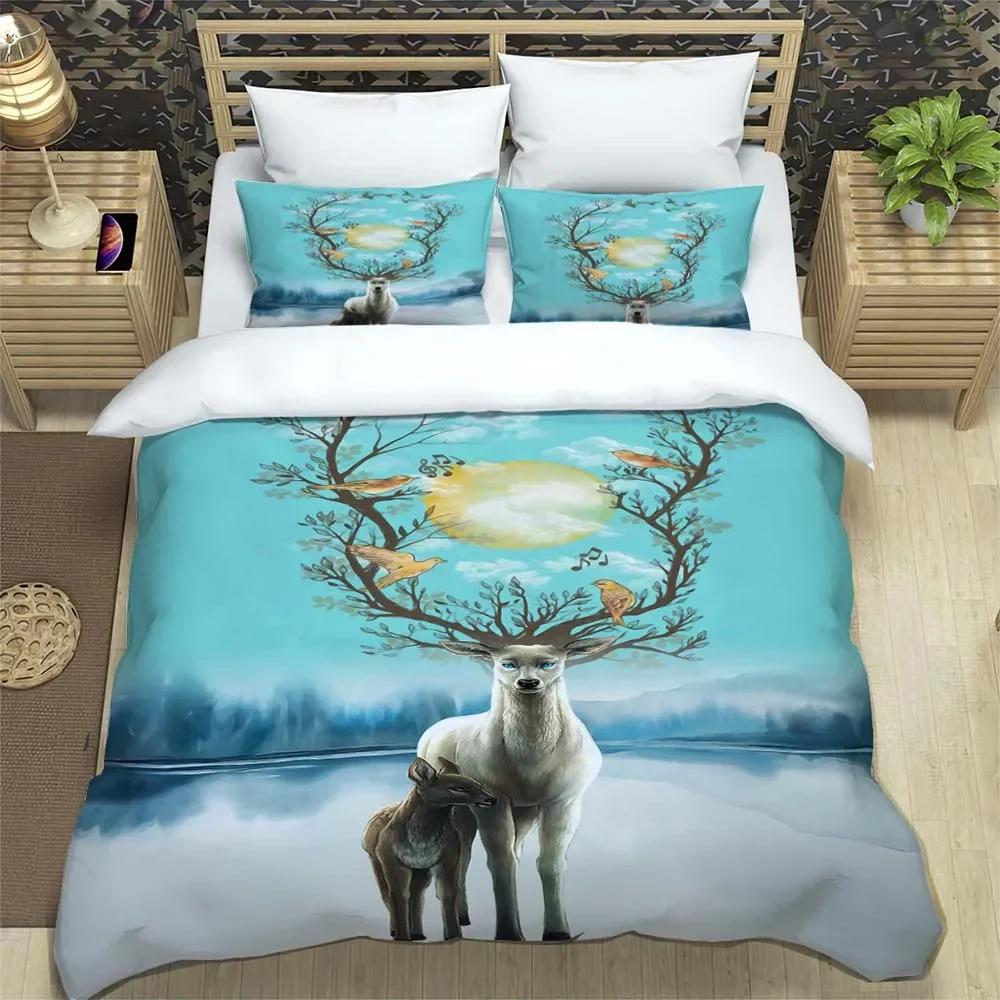 Deer fashion cartoon 3D printed bedding Queen bedding set  Customized King size bedding set Soft and comfortable