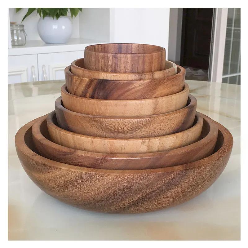 Salátová mísa z akáciového dřeva - Kruhový a kreativní design, Vyrobena z celého dřeva, Ideální pro servírování