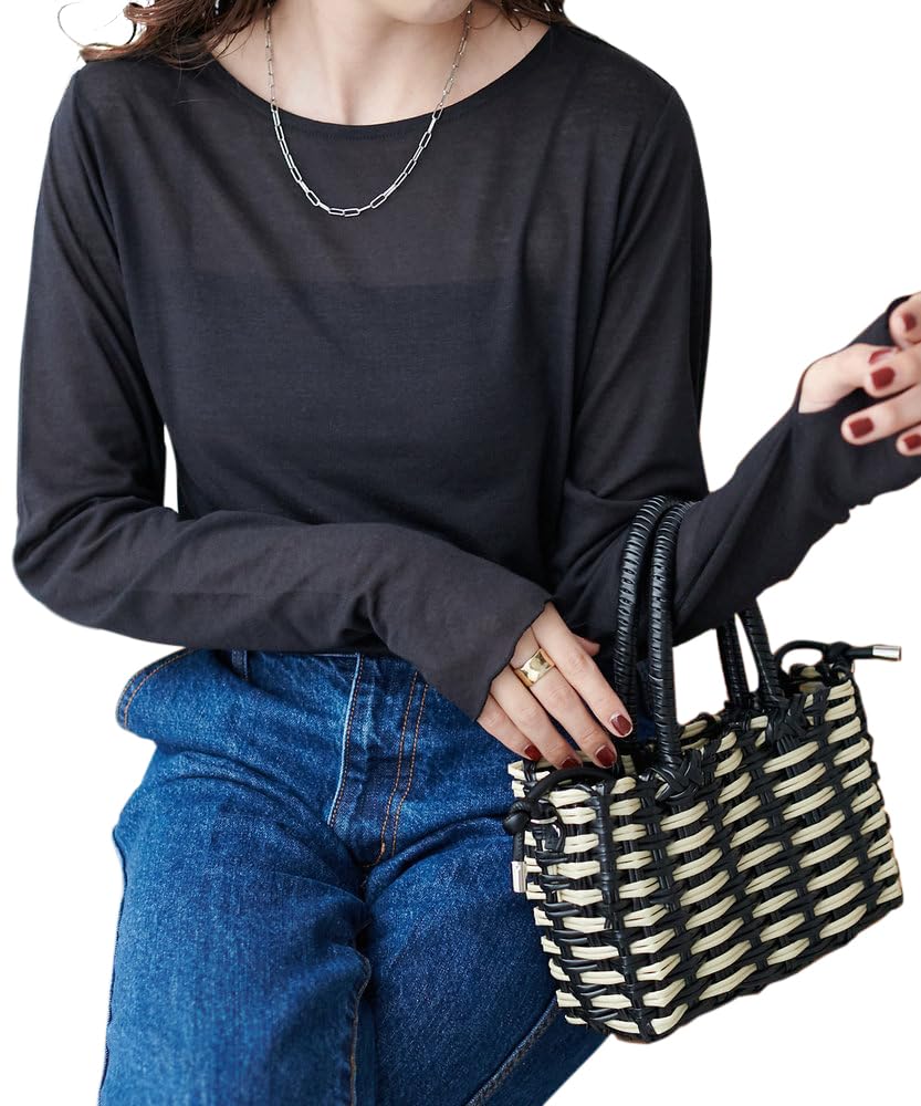 Sheer Lame Print Long Sleeve DCZ1031106A0015 Free Size Black [Discoat] [WEB Exclusive] T-Shirt