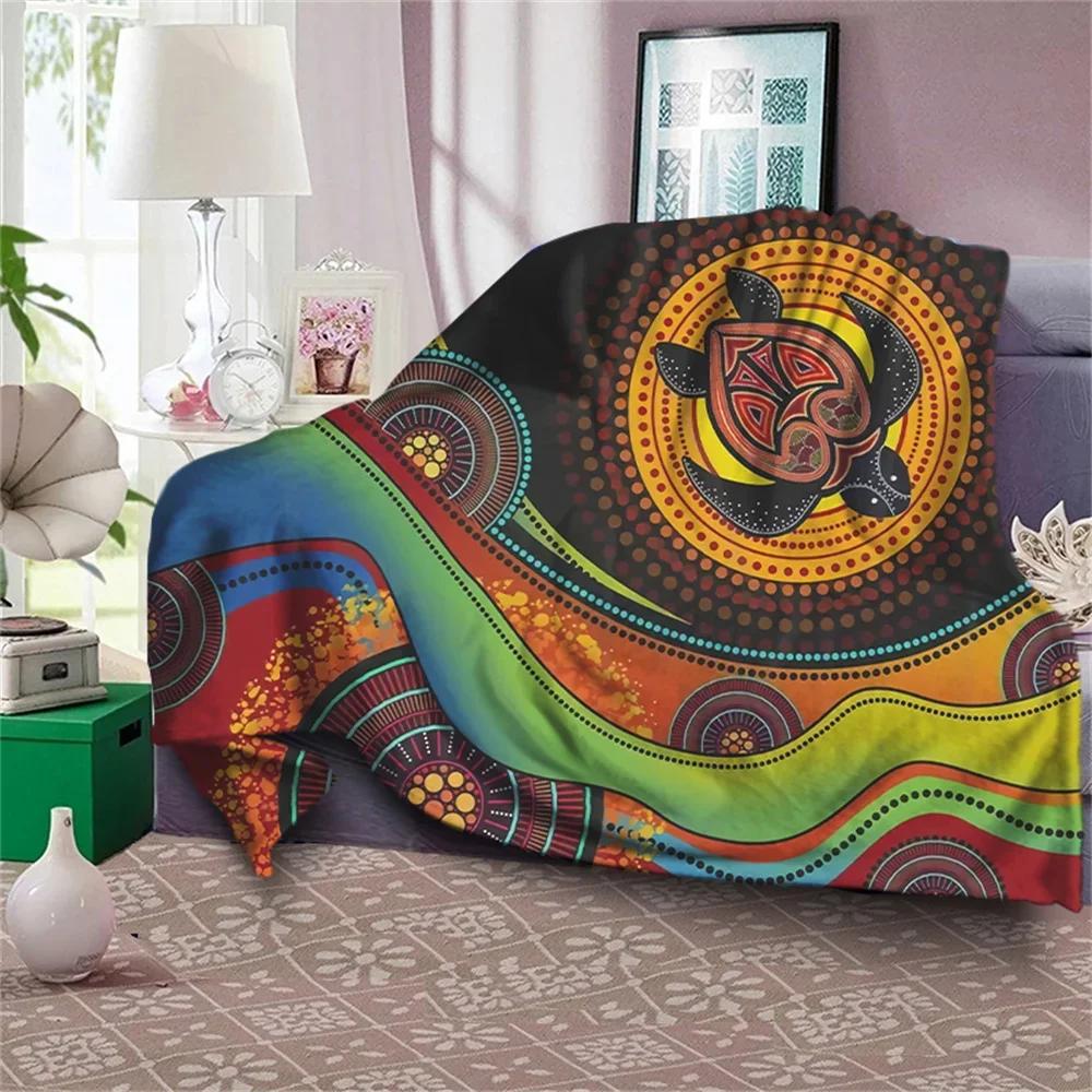 

Aboriginal Australia Indigenous Turtles Blanket Winter Warm Queen Size Bed Sofa Fluffy Plush Blankets Throw Quilt Design Flannel 80x120cm
