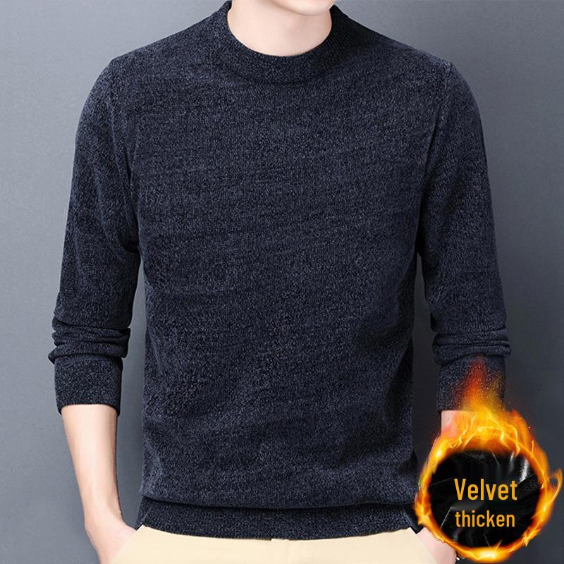 Chenille Men's Thick Knit Sweater - Round Neck, Warm Velvet, Casual Hoodie Pullover