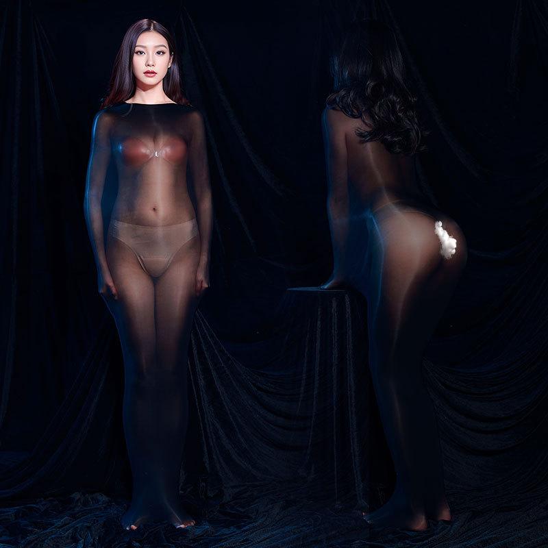 Sexy Seamless Glossy Sleep Sack Ultra-thin Tight-fitting Silky Full-body Wrapped One-piece Erotic Stockings Sheer Head-covering