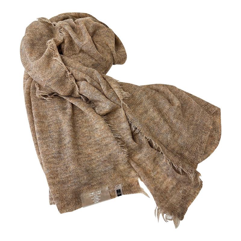 Autumn and winter new simple warm wool scarf shawl men and women versatile solid color wool mohair scarf