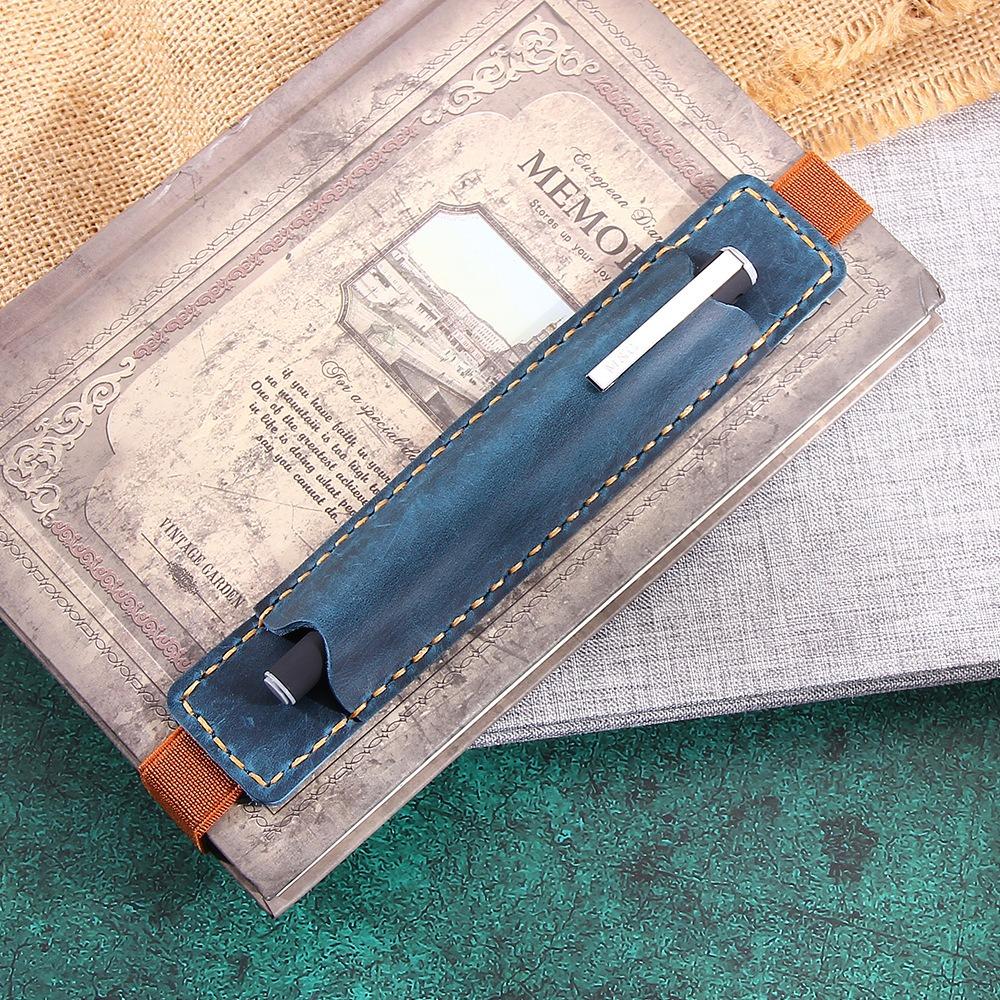 Elastic Band Pen Case Holder Crazy Horse Leather Portable Pen Pouch Leather Pencil Bag  Anime Fan