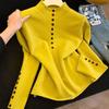 Maglia da donna con colletto alla coreana, dettagli bottoni, vestibilità aderente, manica lunga, maglione casual