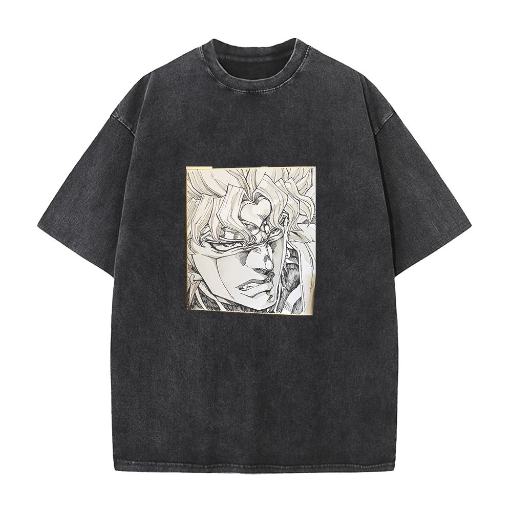 

Dio Printed Tee Anime JoJo s Bizarre Adventure Clothing Men Retro Washed T-shirts Short Sleeve Tshirt Harajuku Cotton T Shirt XXL чёрный