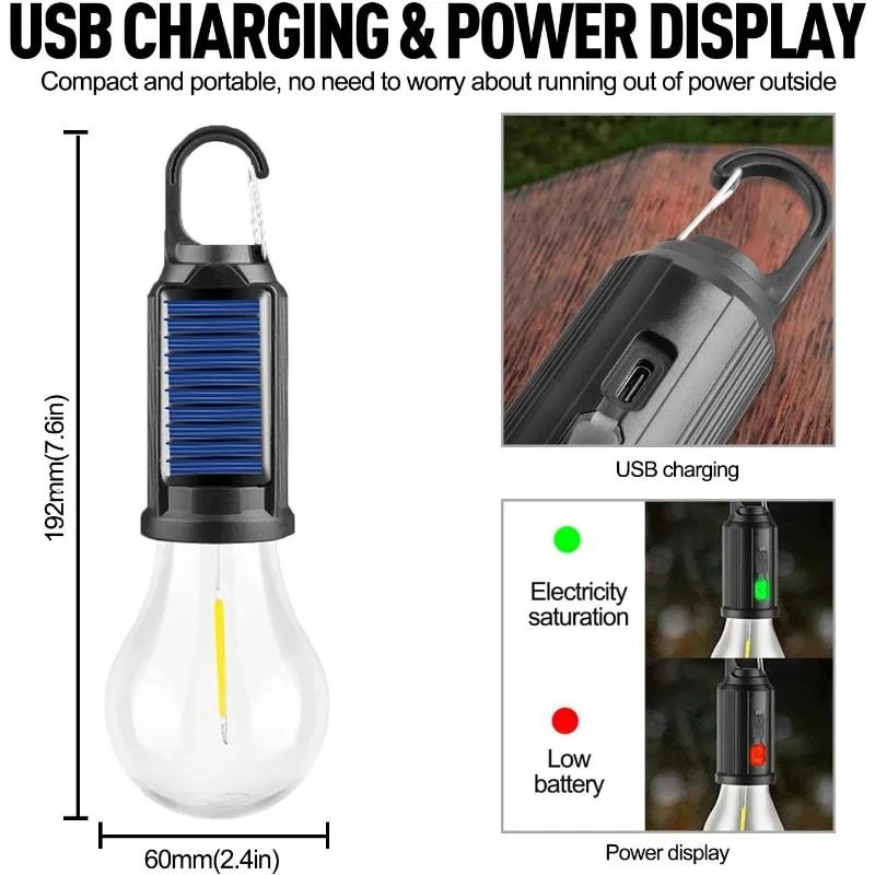 Outdoor Solar Camping Light Decorative Bulb Rechargeable Hookup Camping Vintage Tent Light Ambient Light Tungsten Light