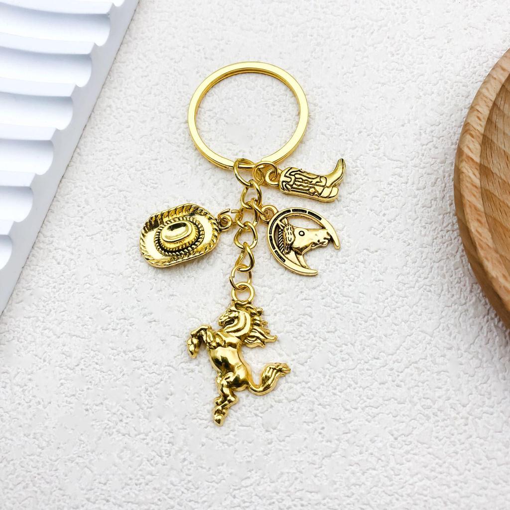 Antique Gold Western Cowboy Hat & Boots Keychain Pendant