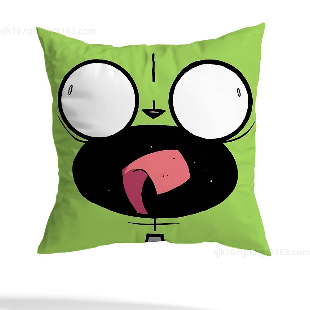 Green Invader ZIM Pillow Case Square Double-Sided Printing Short Plush Sofa Cushion Cover Bedroom Bedside Pillow