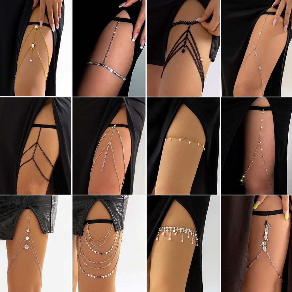 European and American Rhinestone & Imitation Pearl Beach Leg Chain - Sweet & Cool Casual Style for Women