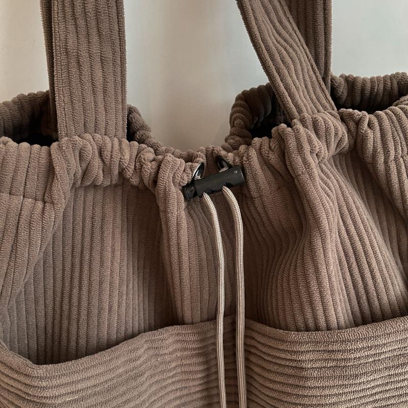 Solid Color Lightweight Corduroy Drawstring Tote Bag Large Capacity Shoulder Tote Bag