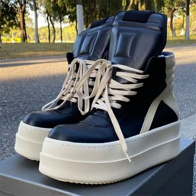 High Top Man Ankle Boots Luxury Sneakers Causal Shoes Black Genuine Leather Sneakers Men Flat Size 35-42