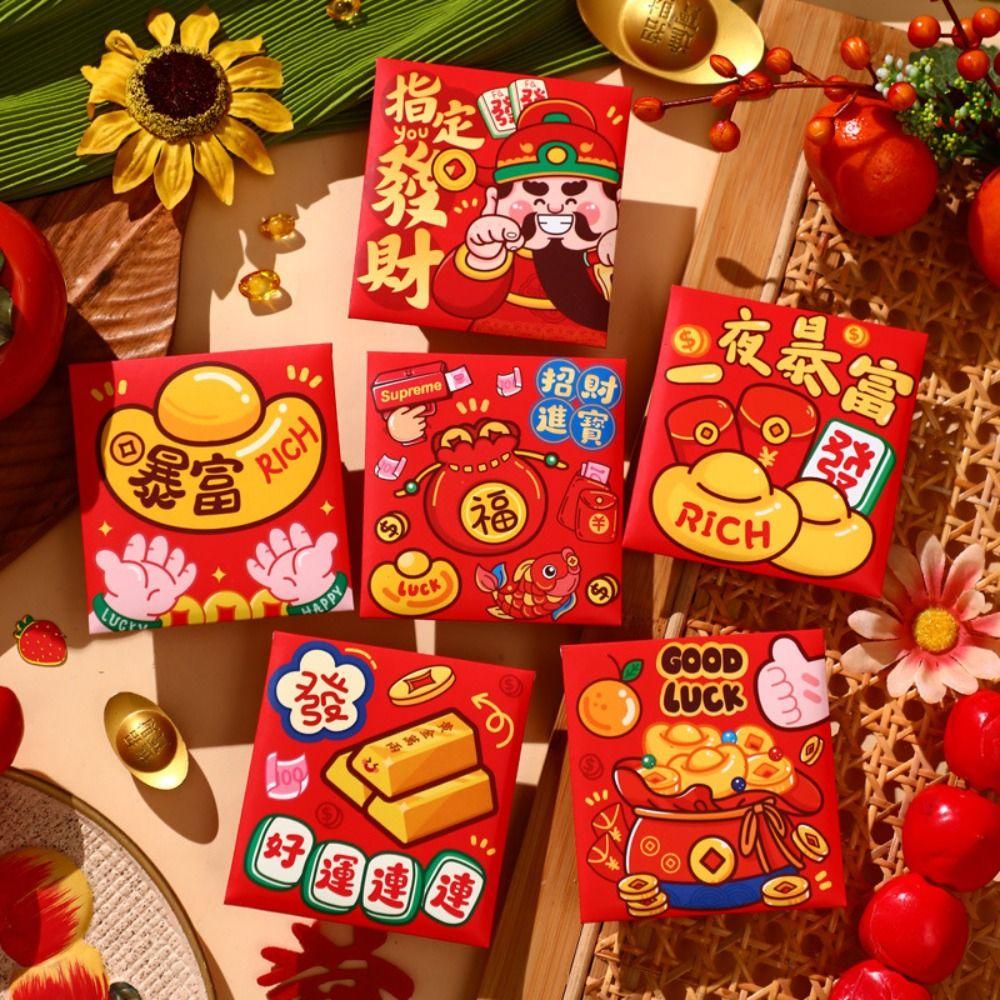 6Pcs Cartoon Chinese Snake Year Red Envelope New Year Money Envelope  Spring Festival