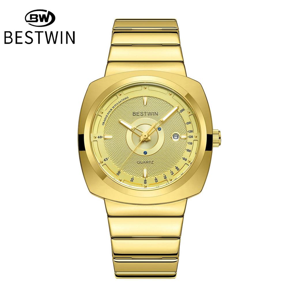 Men Square Quartz Wristwatch Stainless Steel Band Calendar Waterproof Business Male Gift Watch