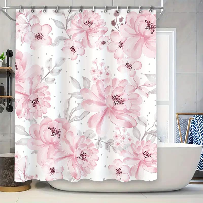 

Pink Flower Waterproof Shower Curtain With Rustic Style For Bathroom Decorations Pink Grey Floral Bath Shower Curtains Set Home W60H190(CM)-1 Pcs