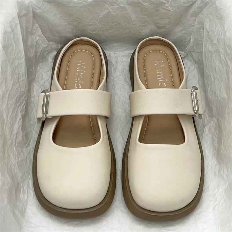 Flat-bottomed Bag Head Lazy Half Slippers Women's Summer Wear 2025 New Fashionable Versatile Mary Jane Cool Slippers