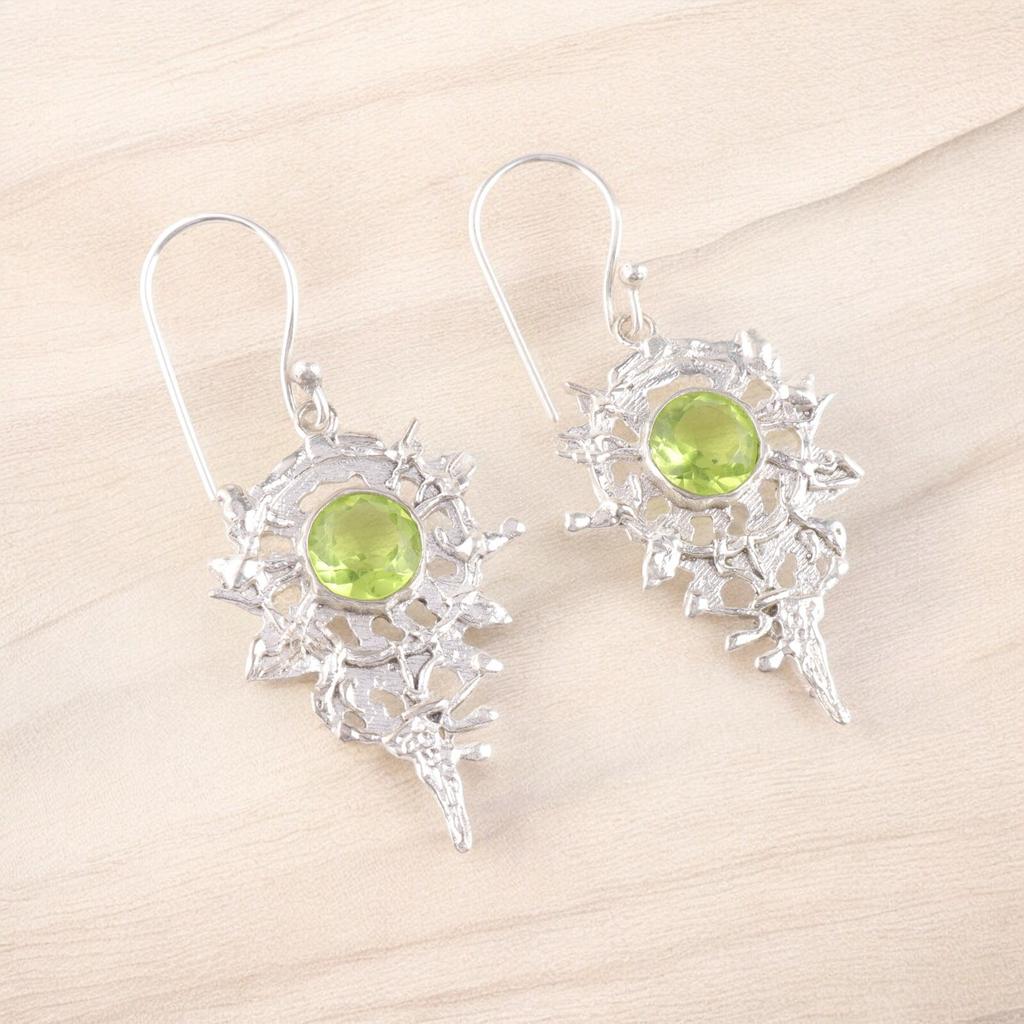 Peridot Edelstein 925 Sterlingsilber Handgefertigter Schmuck Party-Ohrringe 2,2" CE-16-3