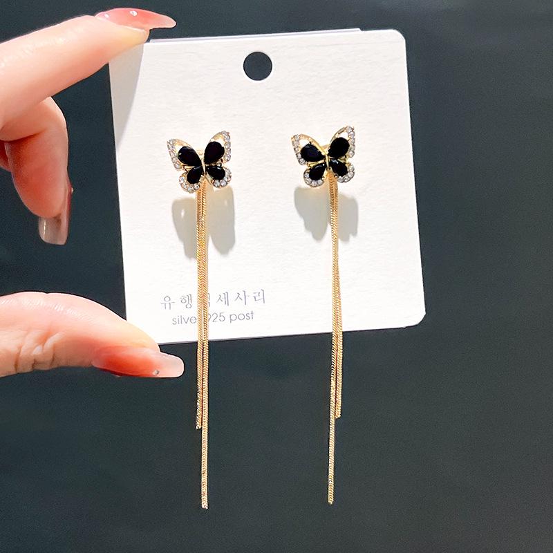 

Универсальные серьги-кисточки с бабочками из страз: Модный гонконгский стиль золотой
