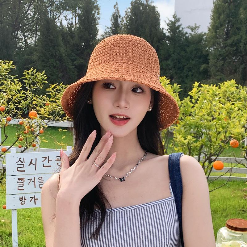 Hat Women'S Summer Knitted Basin Hat Sunscreen Visor Hat Hollow Breathable Bucket Hat Showing Face Small Bucket Hat Tide