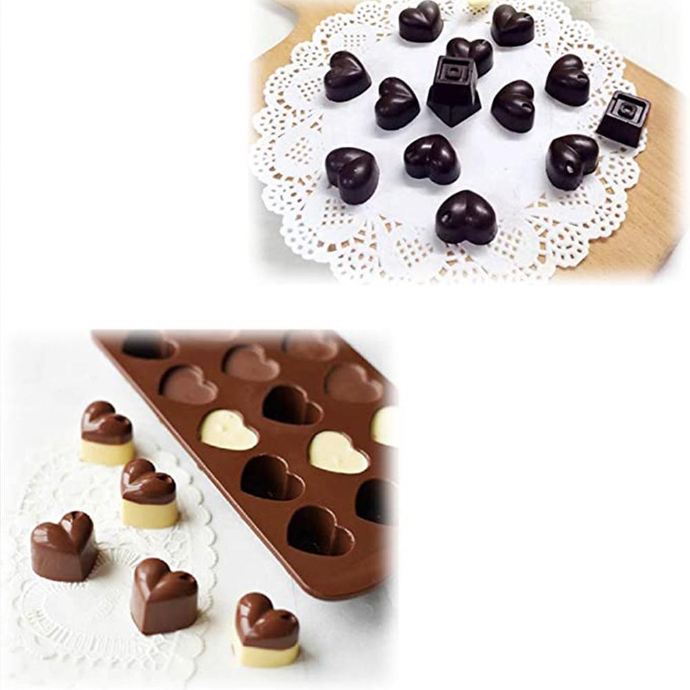 15-Cavity Heart Shaped Silicone Chocolate Mold Cake Fondant Candy Jelly Pudding Ice Cube Baking Mould for Valentine's Day