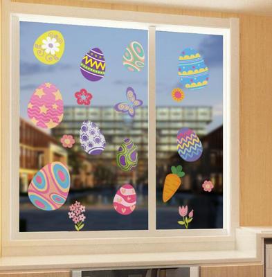 Stickers de fenêtre de Pâques Œufs de Pâques colorés Fenêtres en verre Autocollant statique Décalcomanies murales Décoration Fête de printemps Cadeau pour chambre d'enfants