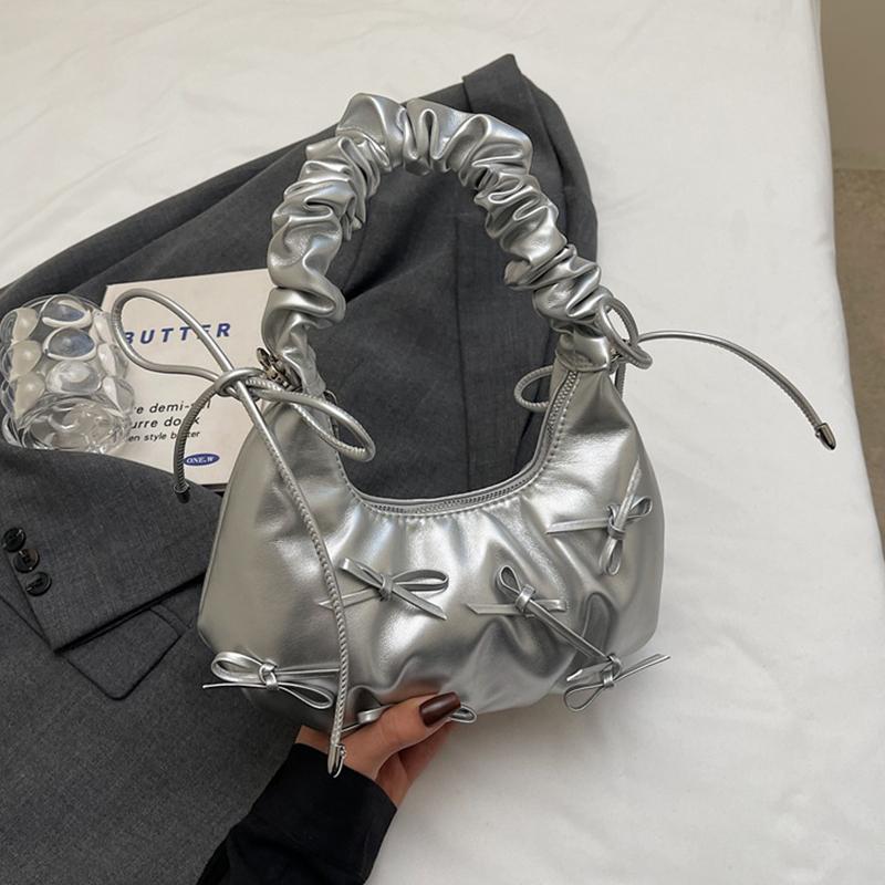 Cute Bow Tie Design Underarm Bags for Women Y2K Korean Fashion Handbags and Purses Pu Leather Shoulder Bag Designer Bag CLE