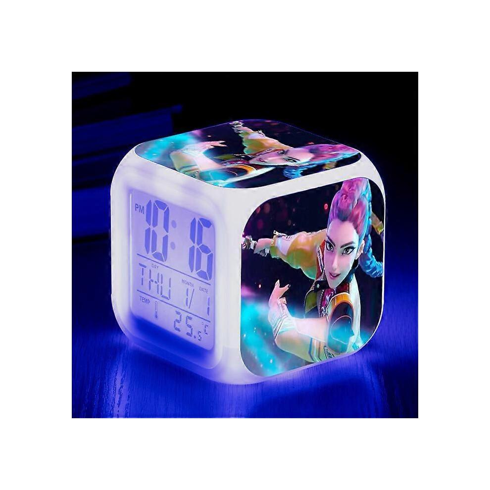 (1)KPop Demon Hunters Alarm Clock Anime Peripheral LED Cube with Colorful Light Display Time Children Desktop Decor Digital Clock