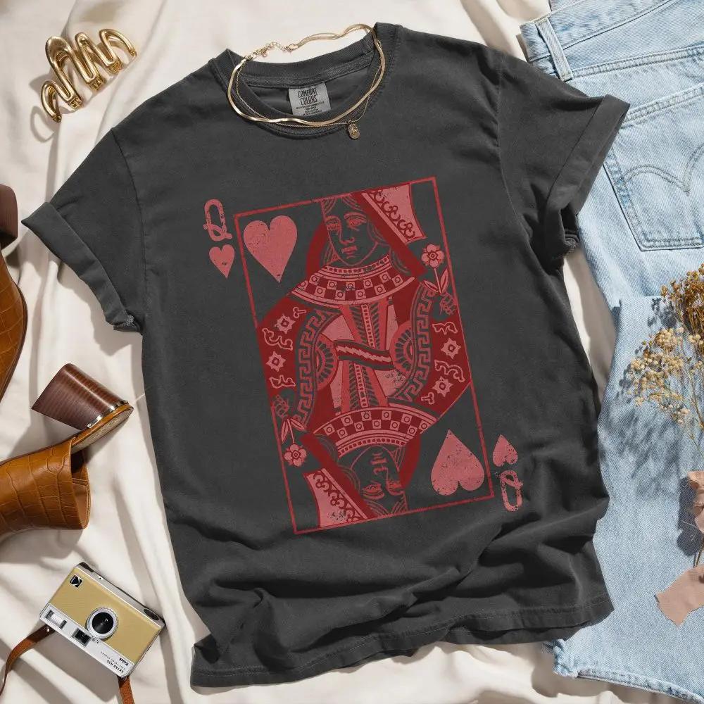 100Cotton Tee Queen of Hearts Alice In Wonderland Feminist Shirt Retro Boho Vintage Graphic Tee Loose Unisex Y2K Tee Streetwear