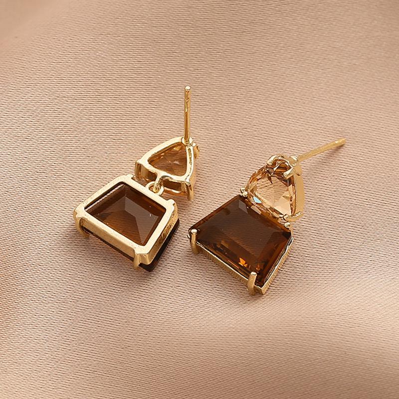 Trendy Cubic Zirconia Copper Drop Earrings For Women Girls Brown Crystal Pendant Earring Party Birthday Daily Jewelry