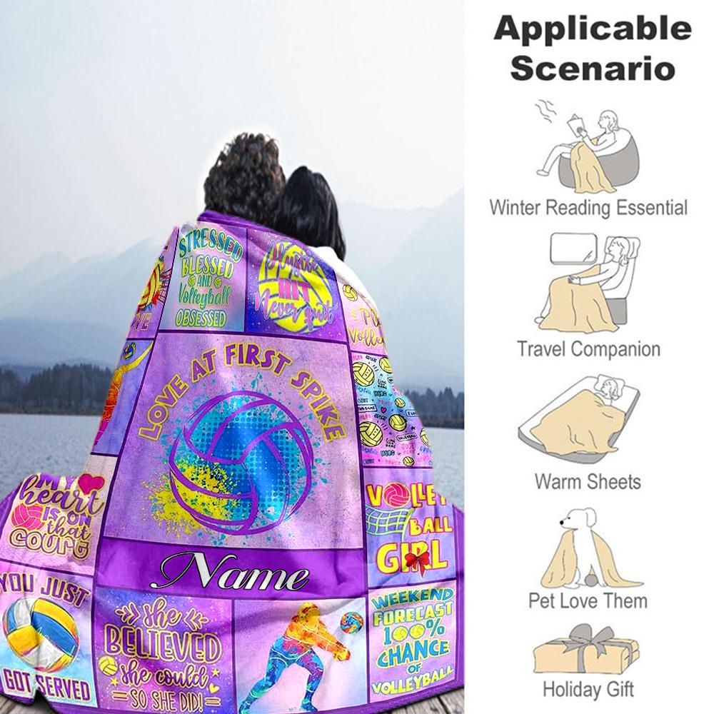 Volleyball Style Personalized Text Blanket Multi-purpose Personalized Blanket Soft Warm Cozy Great for Office Chair Office Seaside Livingroom