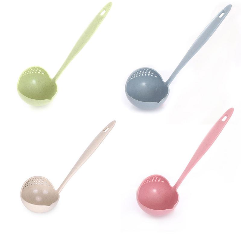 New Type Soup Spoon, Long Handle, Kitchen Filter, Solid Color Cooking Coriander, Kitchen Spoon, Plastic Tableware, Soup Spoon Leaking Spoon Two In One