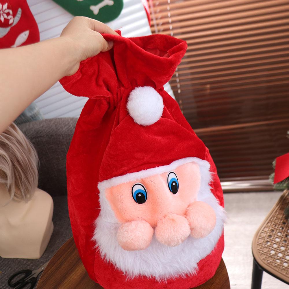 Velvet Christmas Drawstring Bag Santa Claus Gifts Storage Pouch Cute Plush Candy Bags  Families