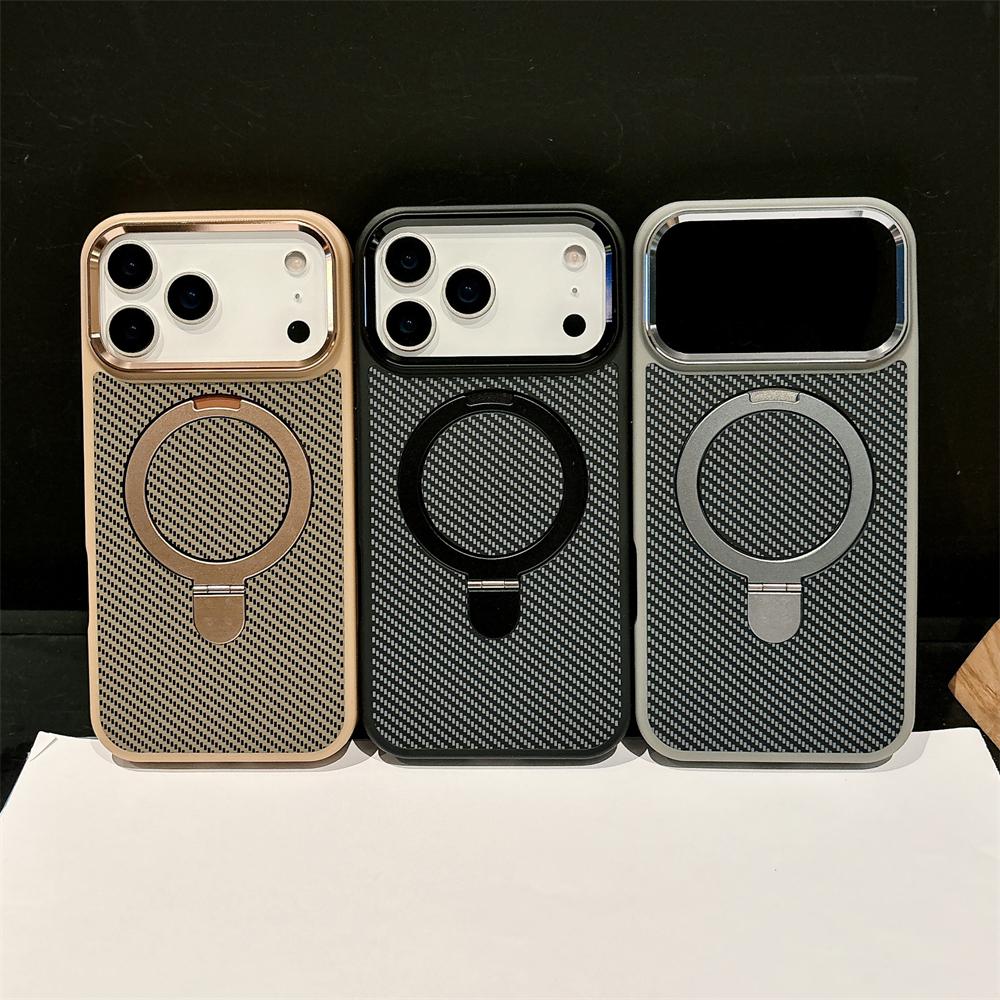 Armor Carbonfaser Magnetische Halterung Ständer Mattes Case für iPhone 17 Air 16 15 14 Plus 13 12 11 Pro Max für Magsafe Halter Abdeckung