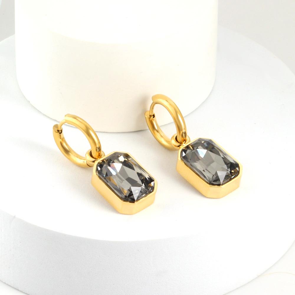 Fashion Square Zircon Pendant Earrings for Women and Girls, Stainless Steel Gold-Plated Cubic Zirconia Ear Accessories Jewelry