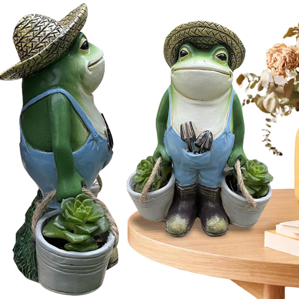 Cute Frog Yard Decor Resin Frog Bucket Flower Pot Creative Small Frog Figurine Planter for Indoor Outdoor Decor