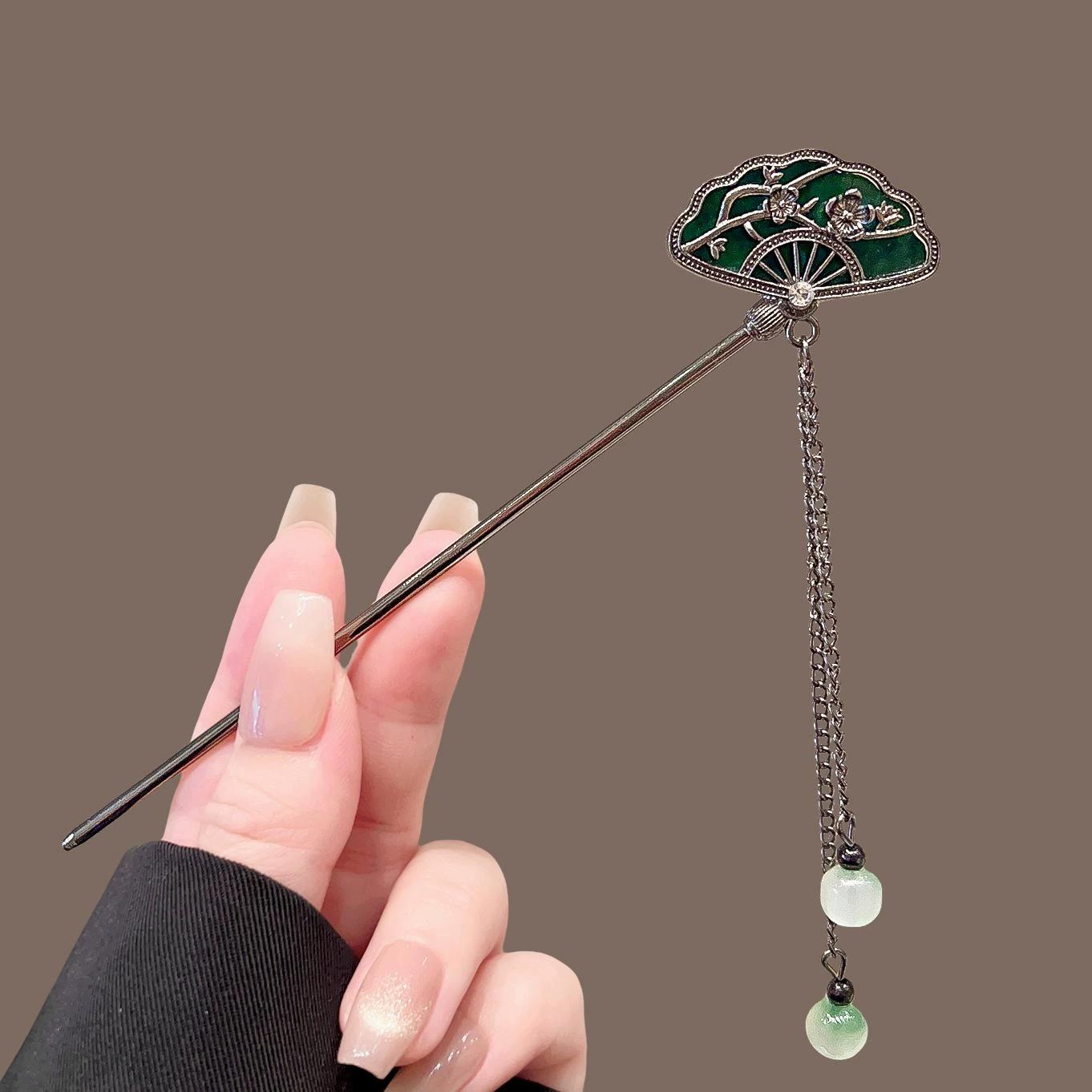 

Ancient Style Fan-shaped Hairpin Vintage Chinese Style Hair Clip Plum Blossom Hair Stick Tassel Headwear Retro Hair Accessory