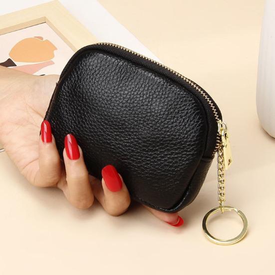 Faux Leather Coin Purse Rounded Coin Pouch Zippered Change Purse with Key Ring