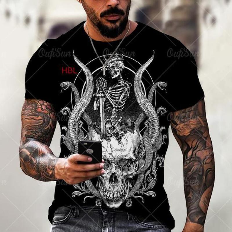 Skull Reaper Pattern T-shirt 3D Men's Street Printing Horror Series T-shirt Summer Fashion Fun Men's Plus Size T-shirt