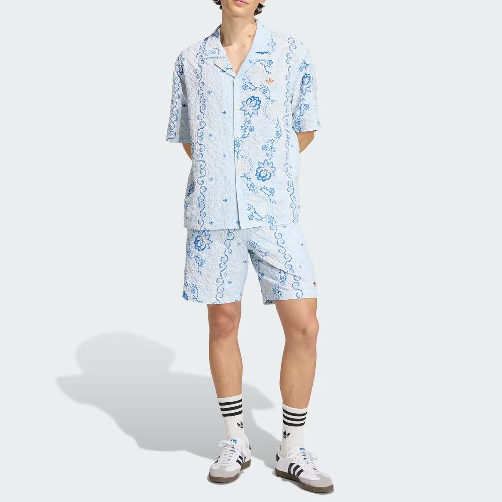 adidas Originals Printed Bubble Gauze Relaxed Fit Zip Short Sleeve Shirt Men Shirts KX1225