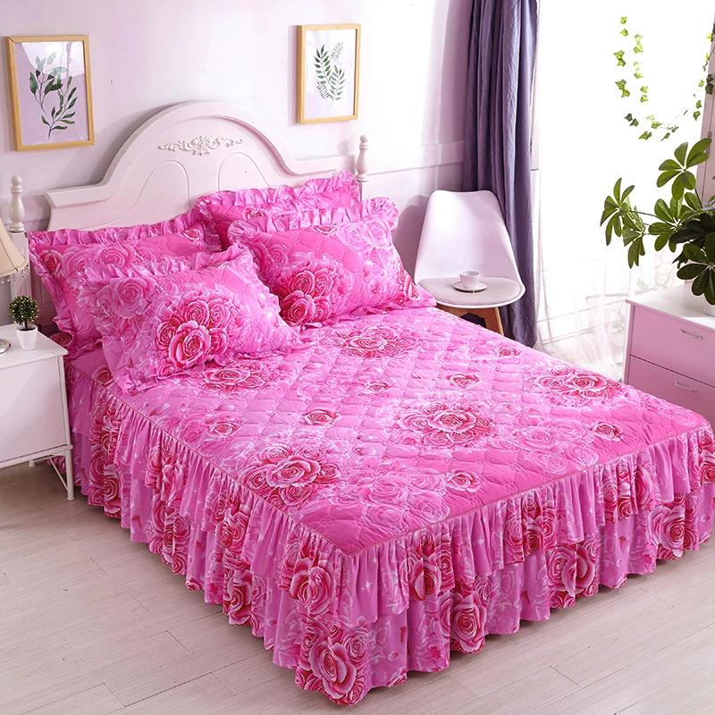 1piece Sheets for Bed Thick Warm Elastic Fitted Queen Mattress Pad Bedspread Bed Skirt Wedding Bedskirt No Pillowcase