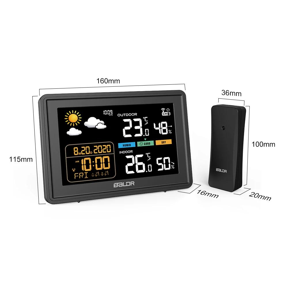 Baldr Weather Station Wireless In/Outdoor Hygrometer Color Thermometer Alert Wall Alarm Clock Pressure Forecast Trend Monitor