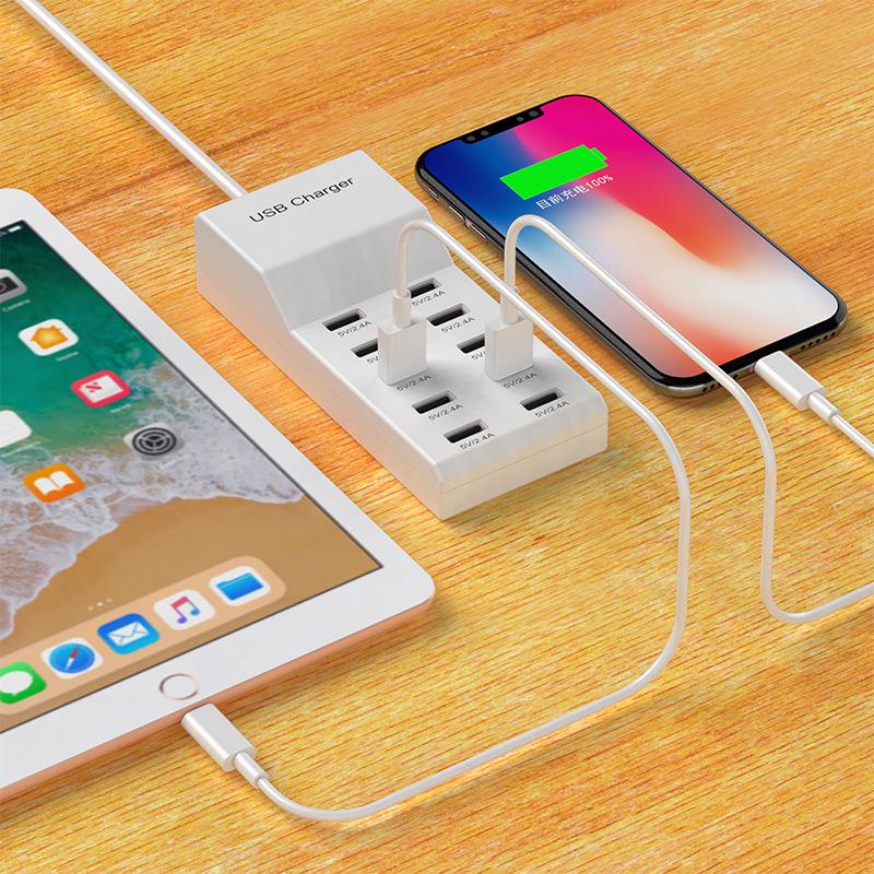10-Port USB Power Strip Charger: Fast 5V2A Smart Charging for Huawei, Apple, Xiaomi Phones