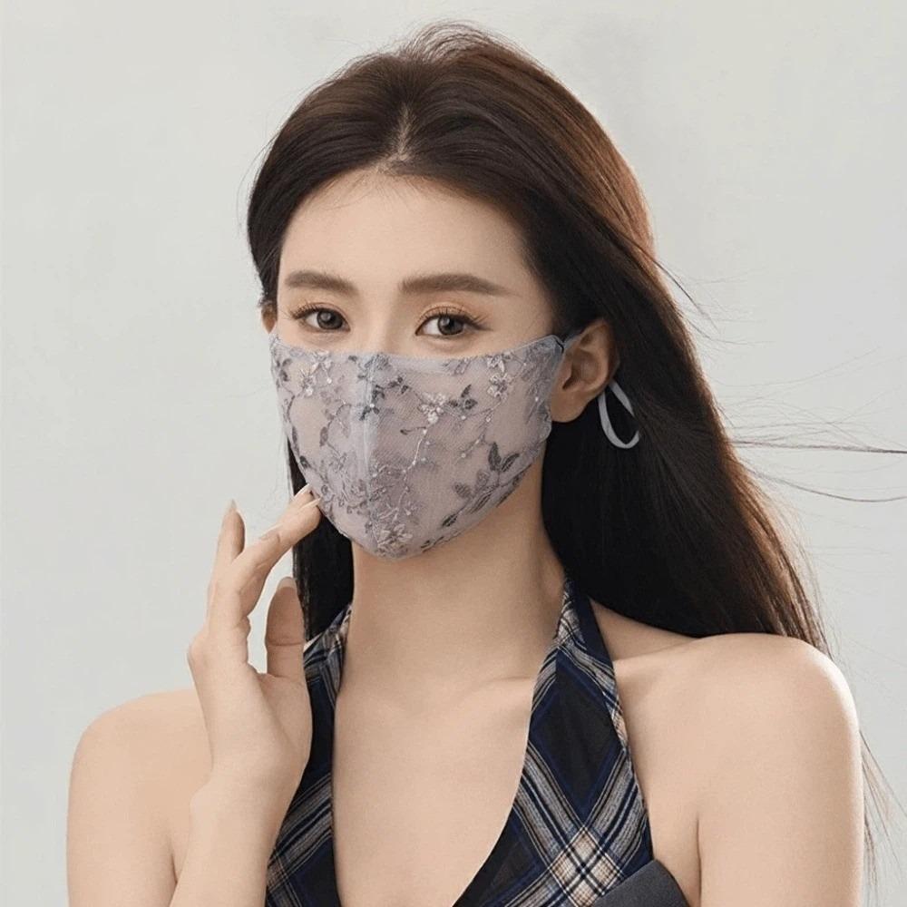 Embroider Flower Summer Lace Mask Breathable Half Face Covering Delicate Sunscreen Face Mask Women