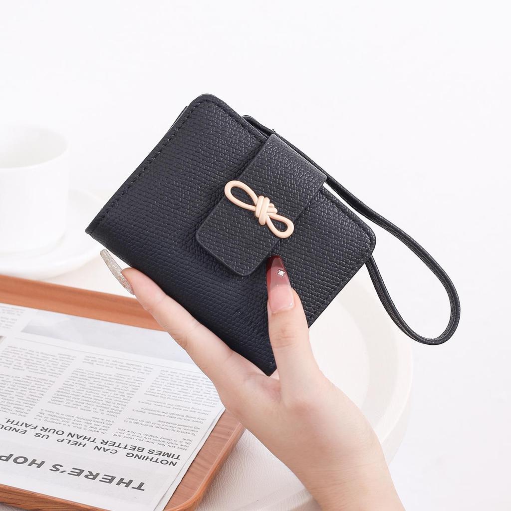 Korean Style Women's Bow Short Wallet Clutch with Zipper Wristlet