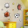 Sports Ball Wall Decals 3d Wall Stickers Break Through Walls Removable Vinyl Diy Basketball Football Football Walls Decorate Boys Playroom Bedroom
