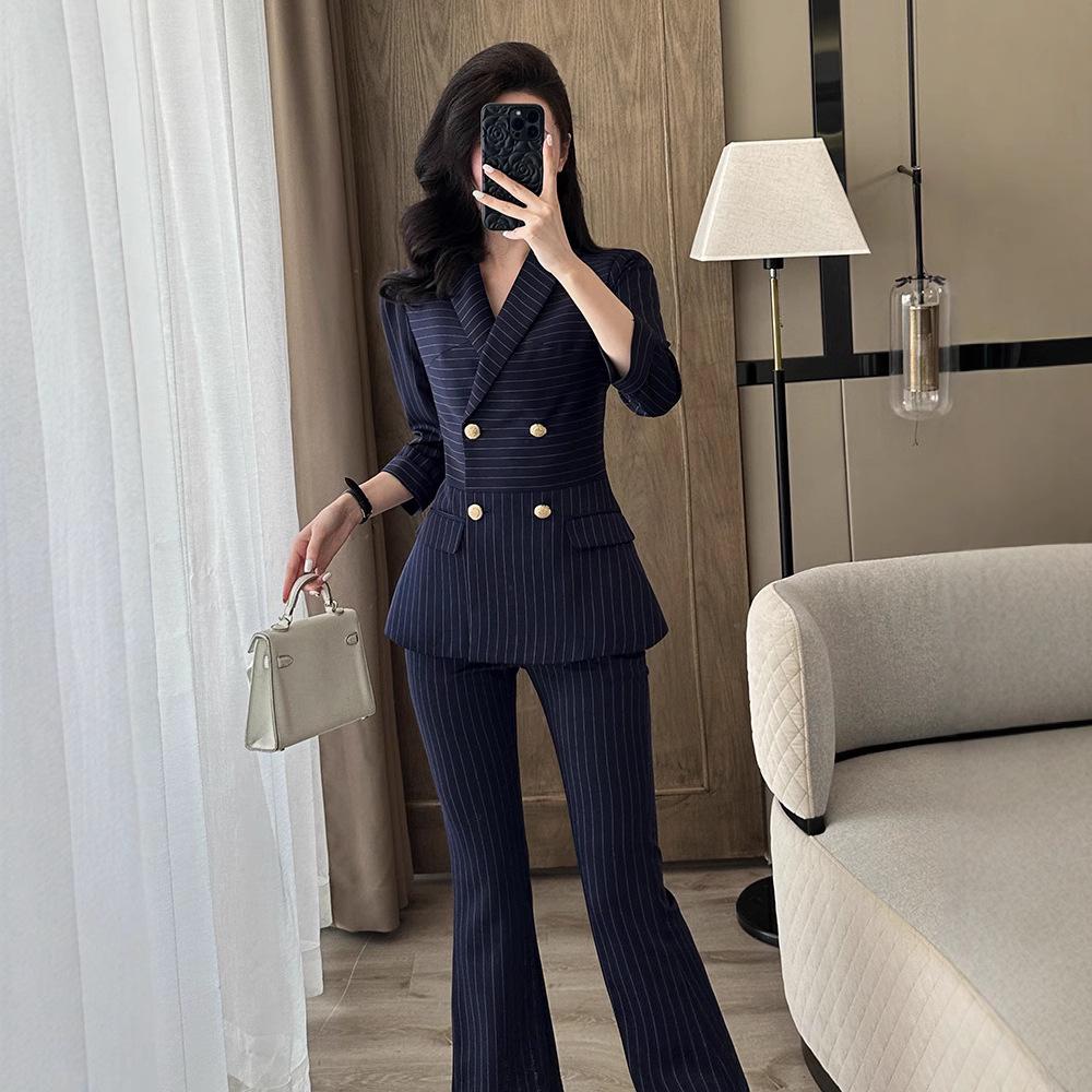 

Women s Striped Suit Set - 2025 Spring/Summer High-End Blazer, Small Size, Professional Formal Design L